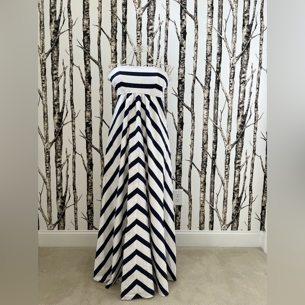 Jessica Simpson Navy and White Stripe Maternity Maxi Dress